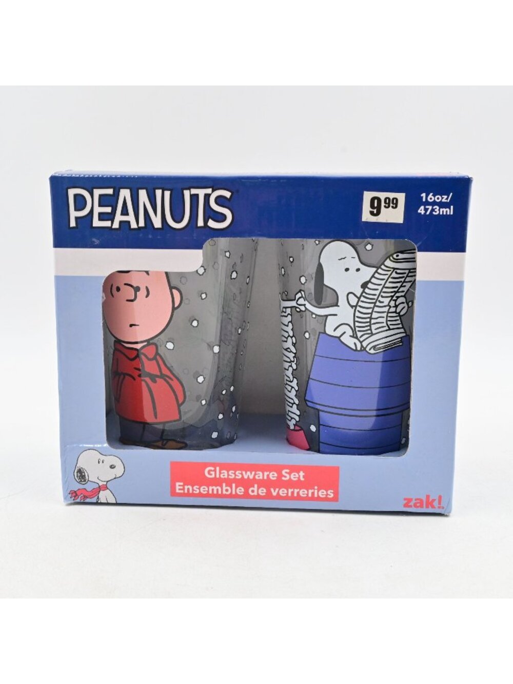 Zak! Peanuts Snoopy & Charlie Brown Pint Glasses 16oz Set OF 2 NIB